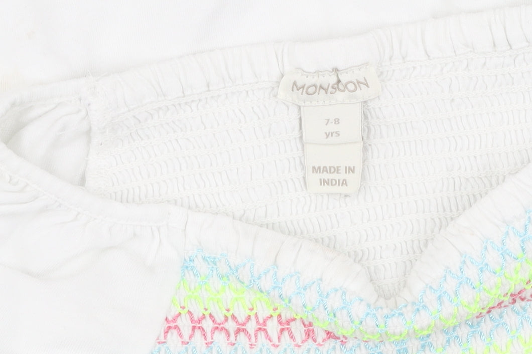 Monsoon Girls White Embroidered Cotton Blouse 7-8 Years