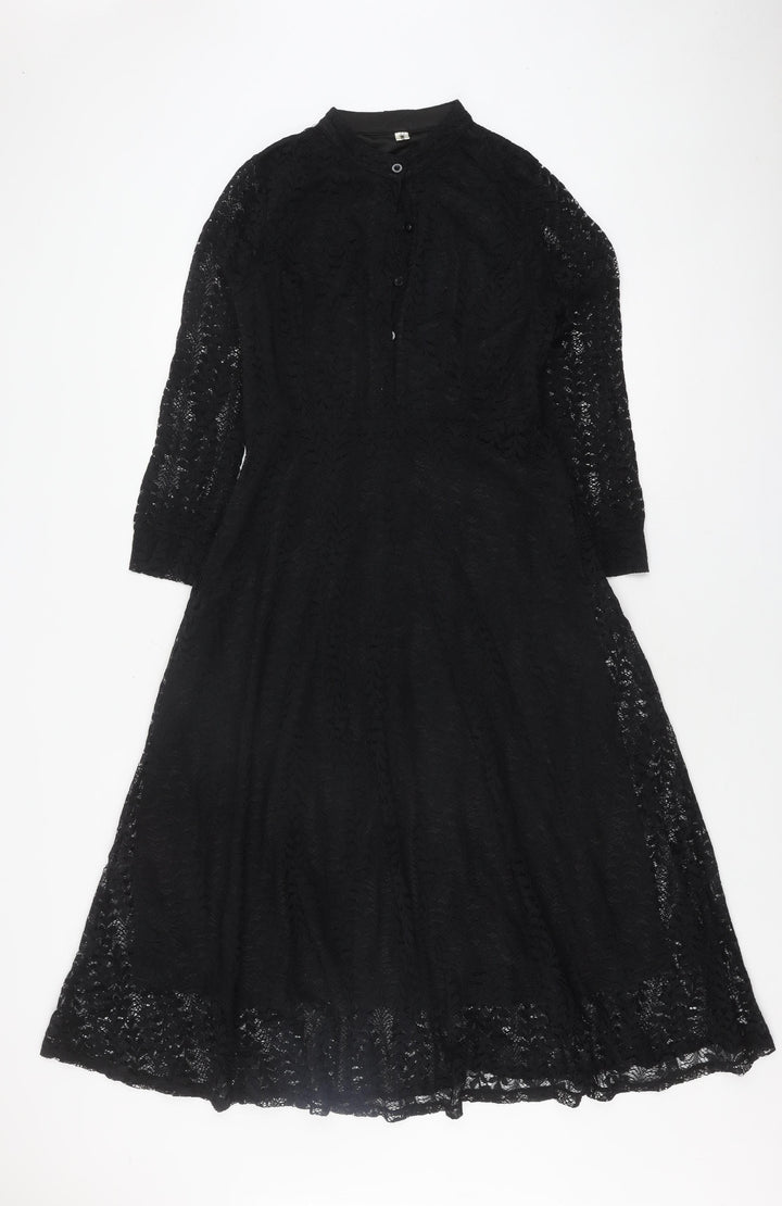 Elegant Black Lace A-Line Dress for Women Size M