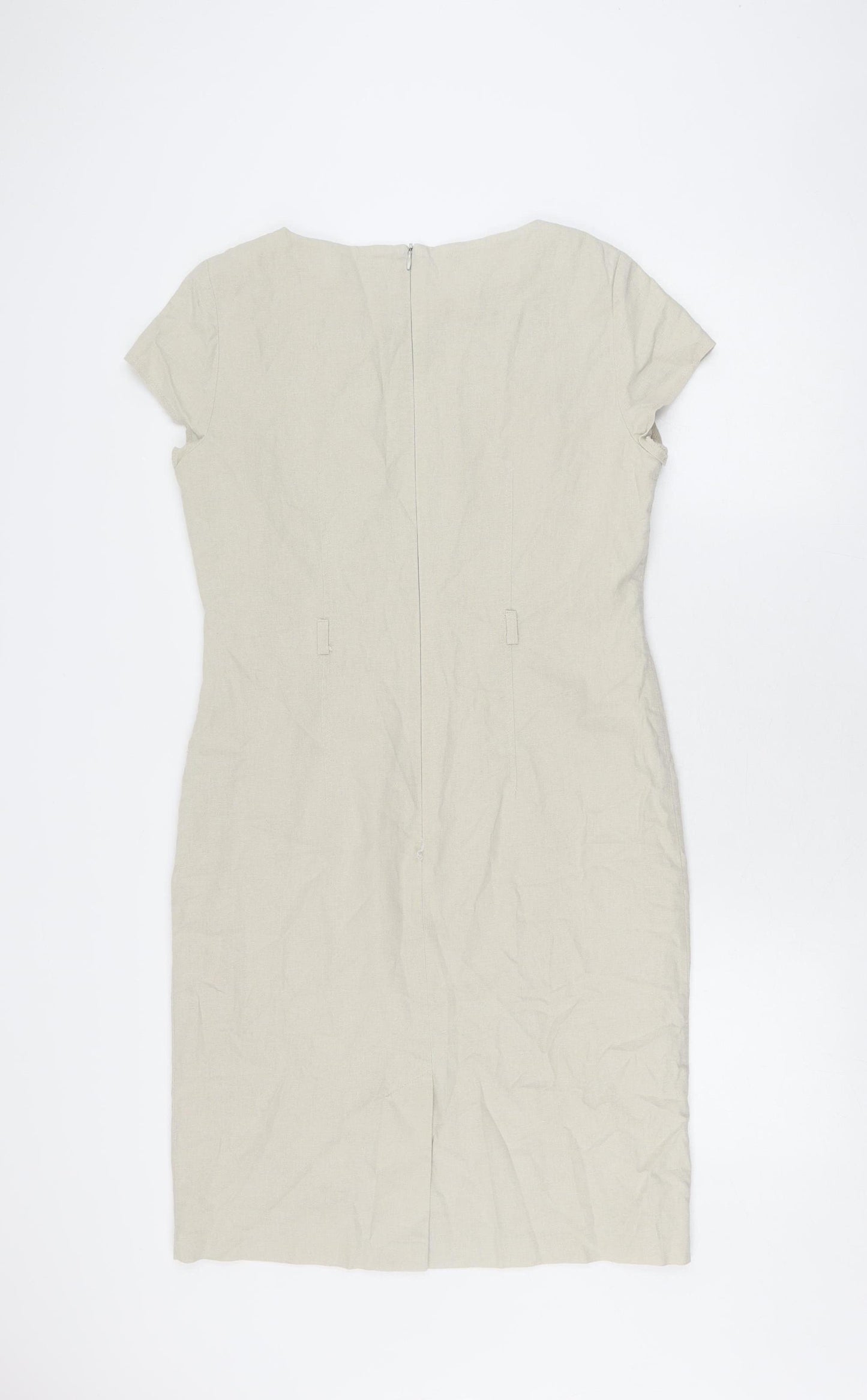 BHS Women's Beige Shift Dress - Size 12, Casual Spring