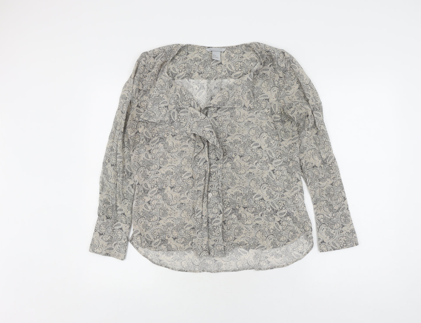 H&M Unisex Grey Silk Paisley Dress Shirt Size 36