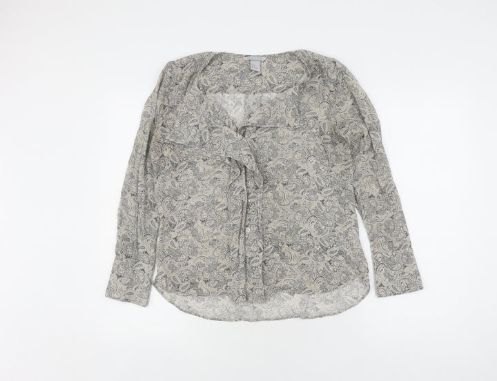 H&M Unisex Grey Silk Paisley Dress Shirt Size 36