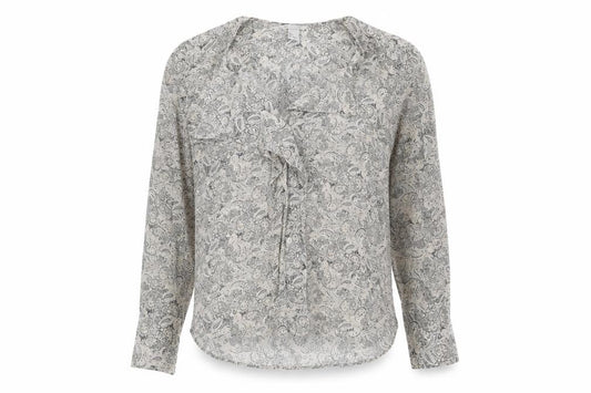 Front view of H&M unisex grey silk paisley dress shirt, size 36