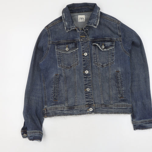 Zara Women's Blue Denim Jacket Size 14 Casual Style