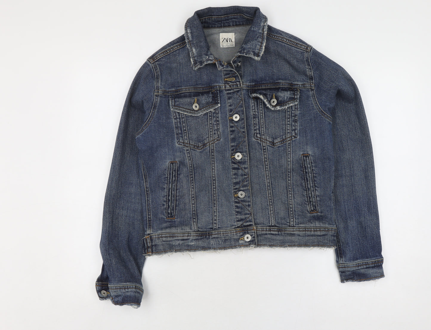 Zara Women's Blue Denim Jacket Size 14 Casual Style