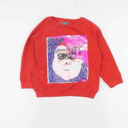 Next Girls Red Christmas Sequin Pullover Jumper 5 Years