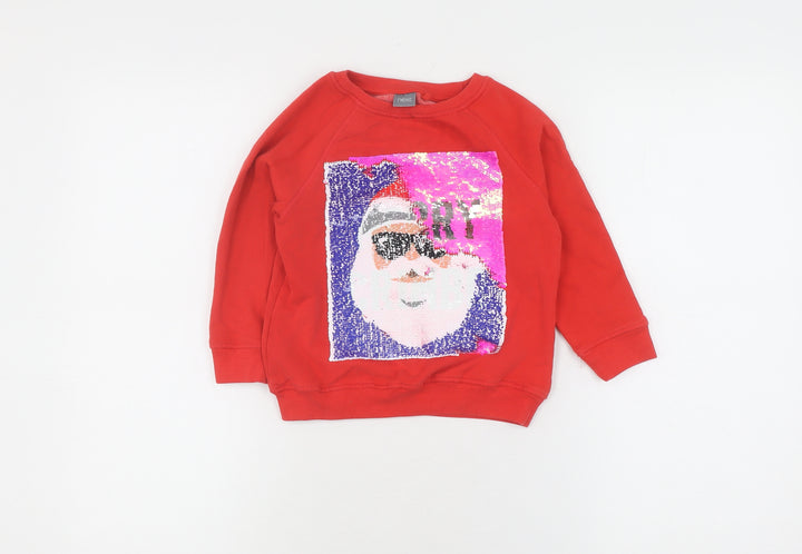 Next Girls Red Christmas Sequin Pullover Jumper 5 Years