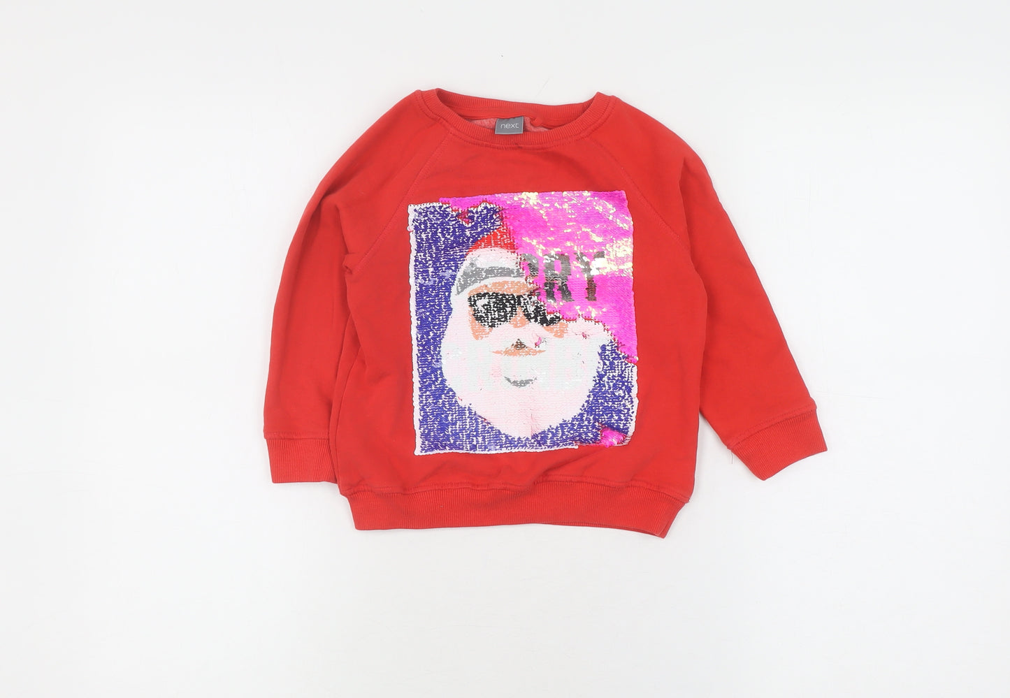 Next Girls Red Christmas Sequin Pullover Jumper 5 Years
