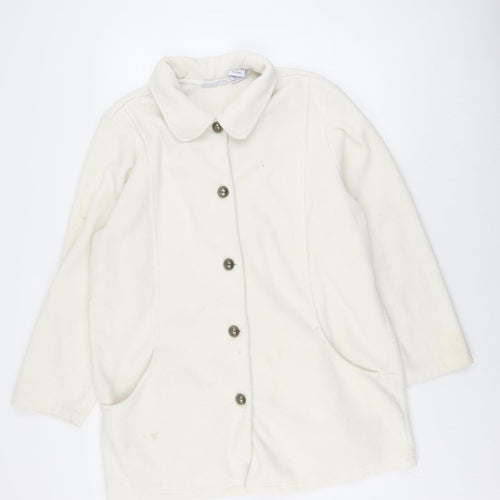 Blair Women's Ivory Fleece Jacket Large, Buttoned