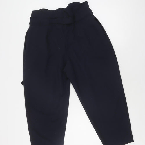 ASOS Women's Black Cropped Tapered Belted Trousers Size 12