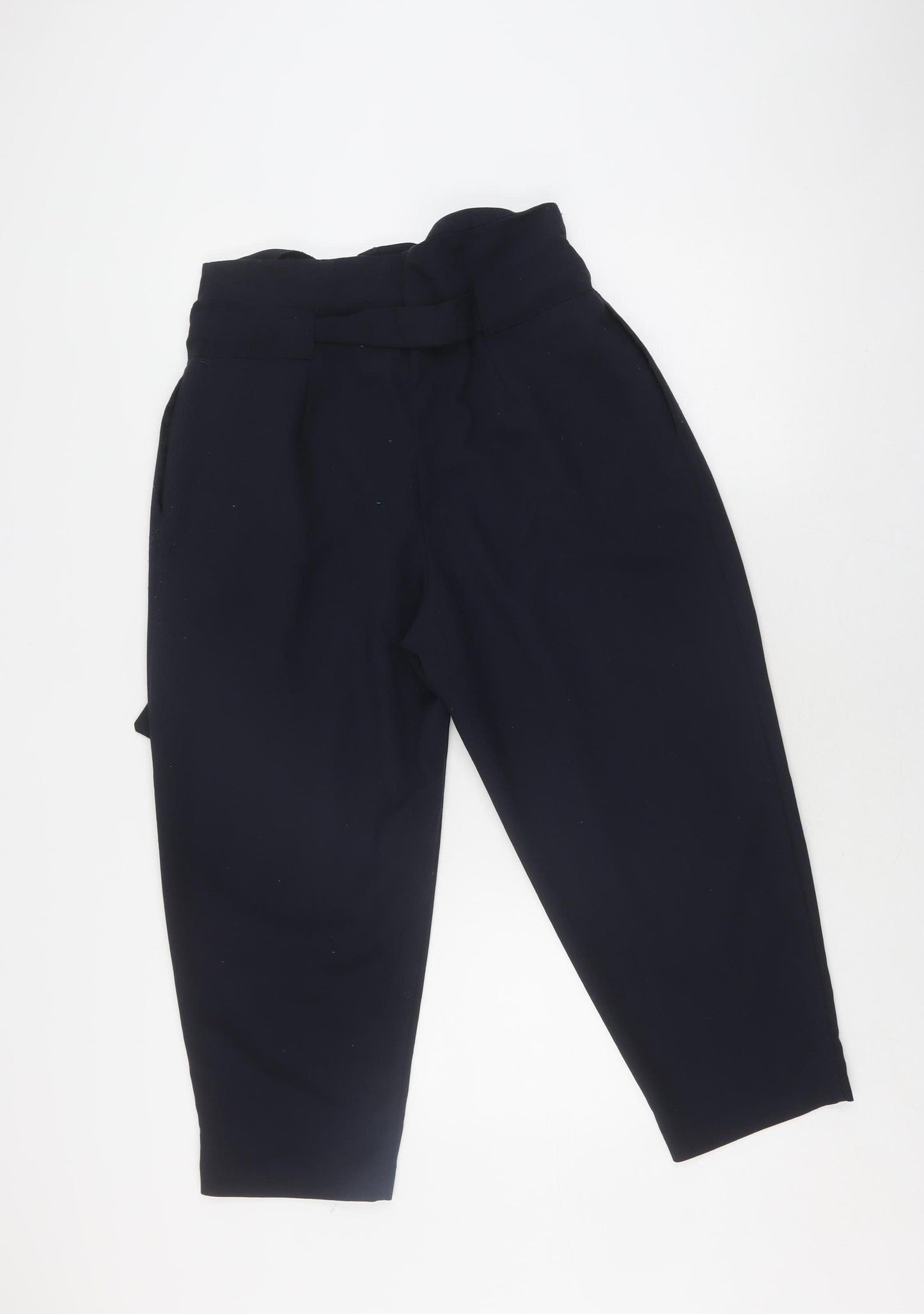 ASOS Women's Black Cropped Tapered Belted Trousers Size 12