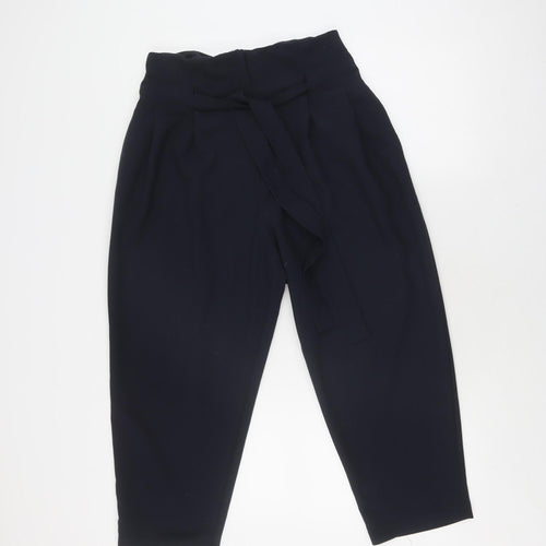 ASOS Women's Black Cropped Tapered Belted Trousers Size 12