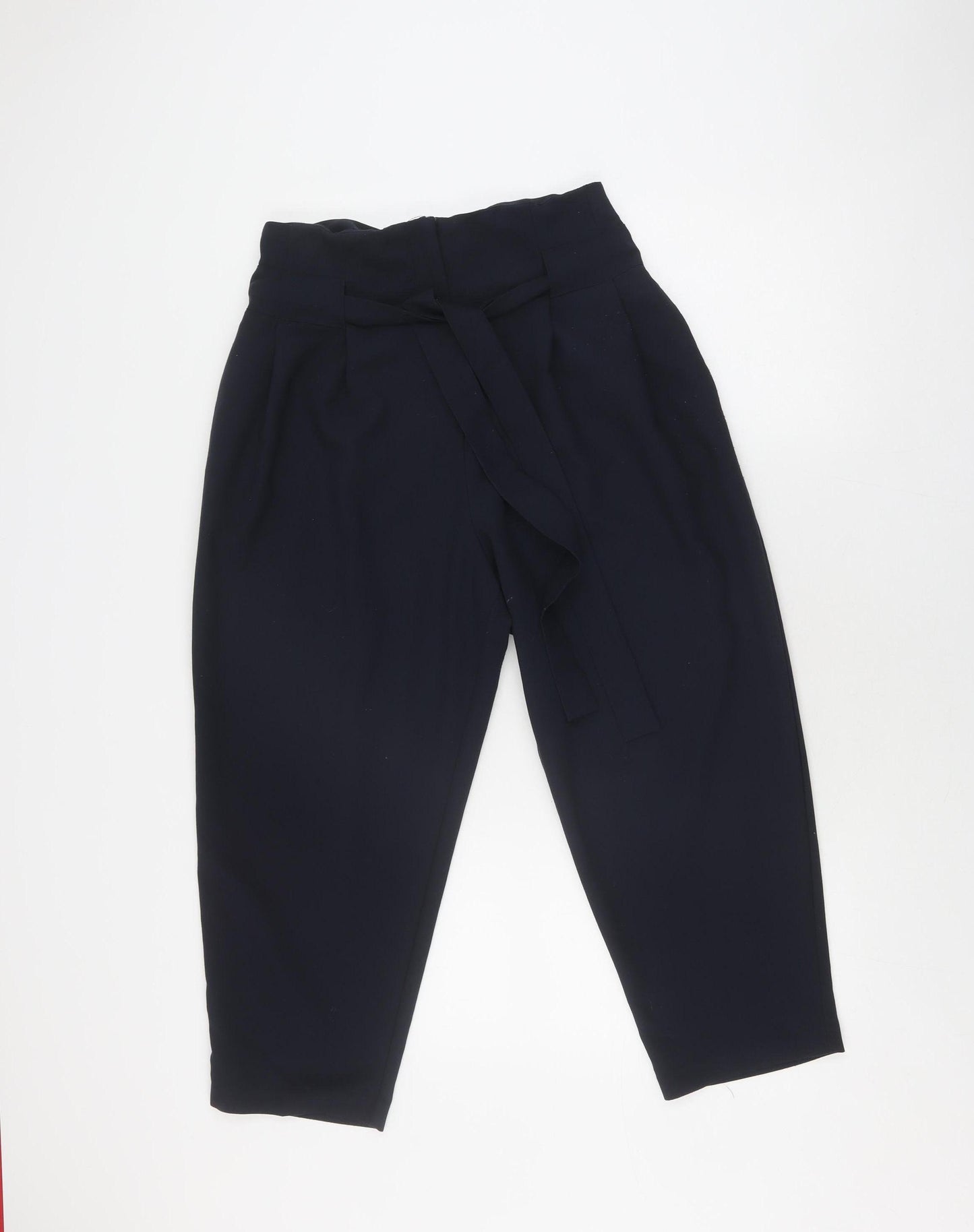 ASOS Women's Black Cropped Tapered Belted Trousers Size 12