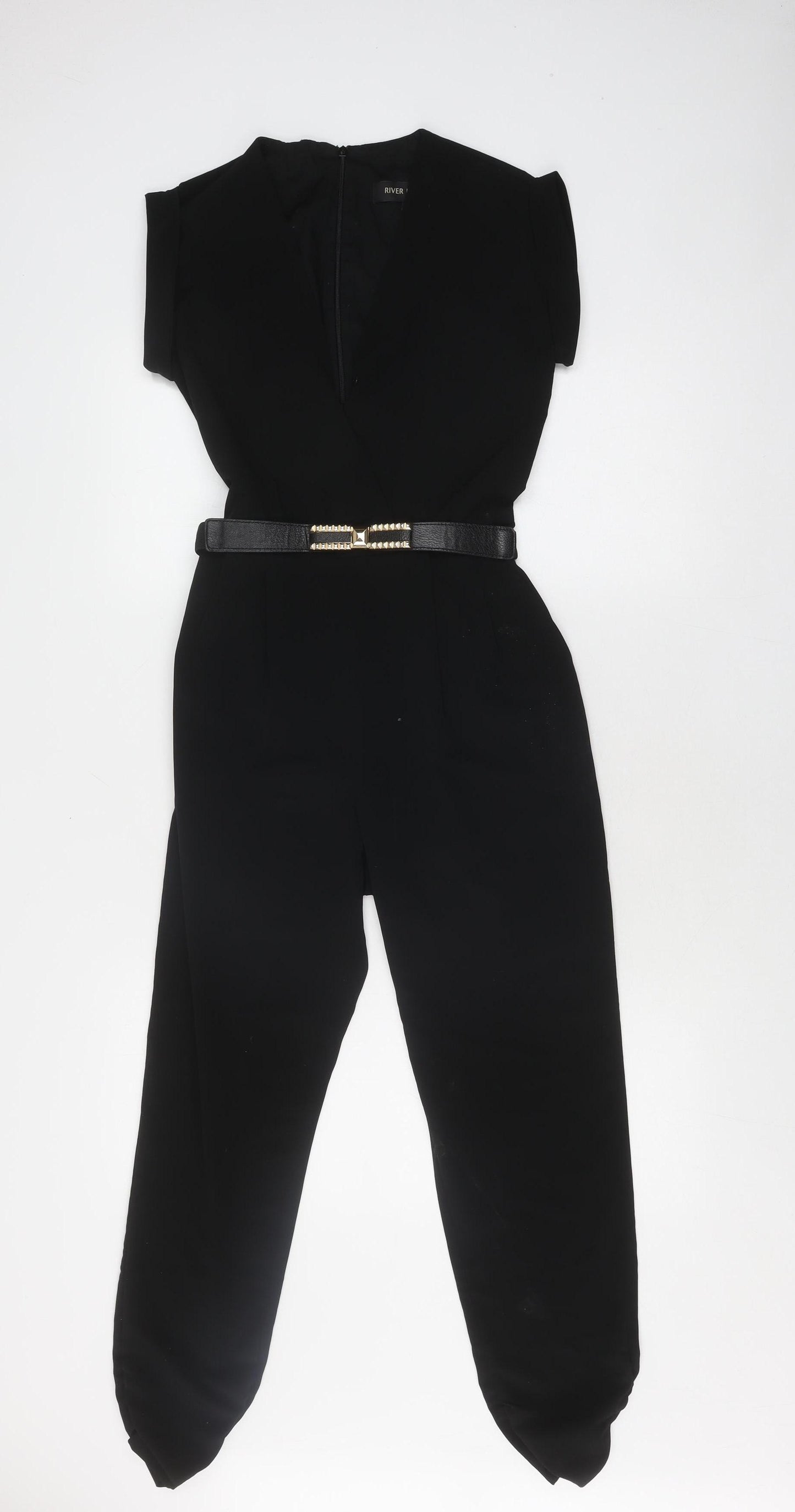 River Island Women's Black Jumpsuit Size 6, Short Sleeve, V-Neck