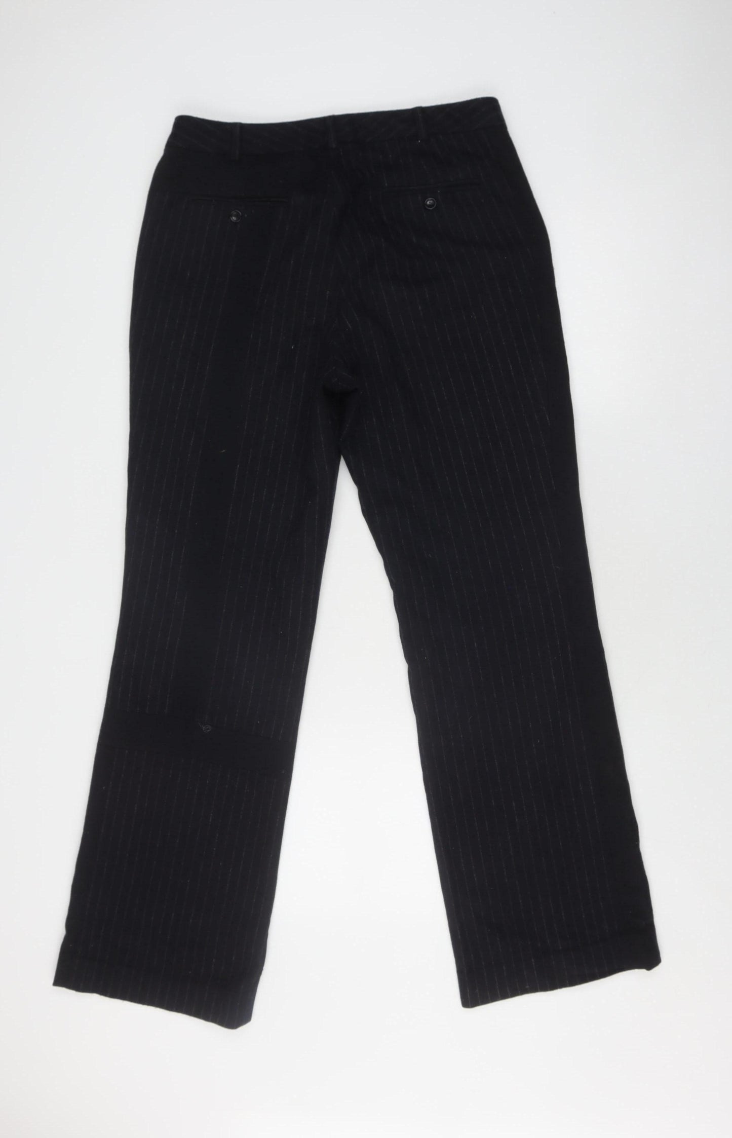 Oui Women's Black Striped Straight Trousers, Size 12