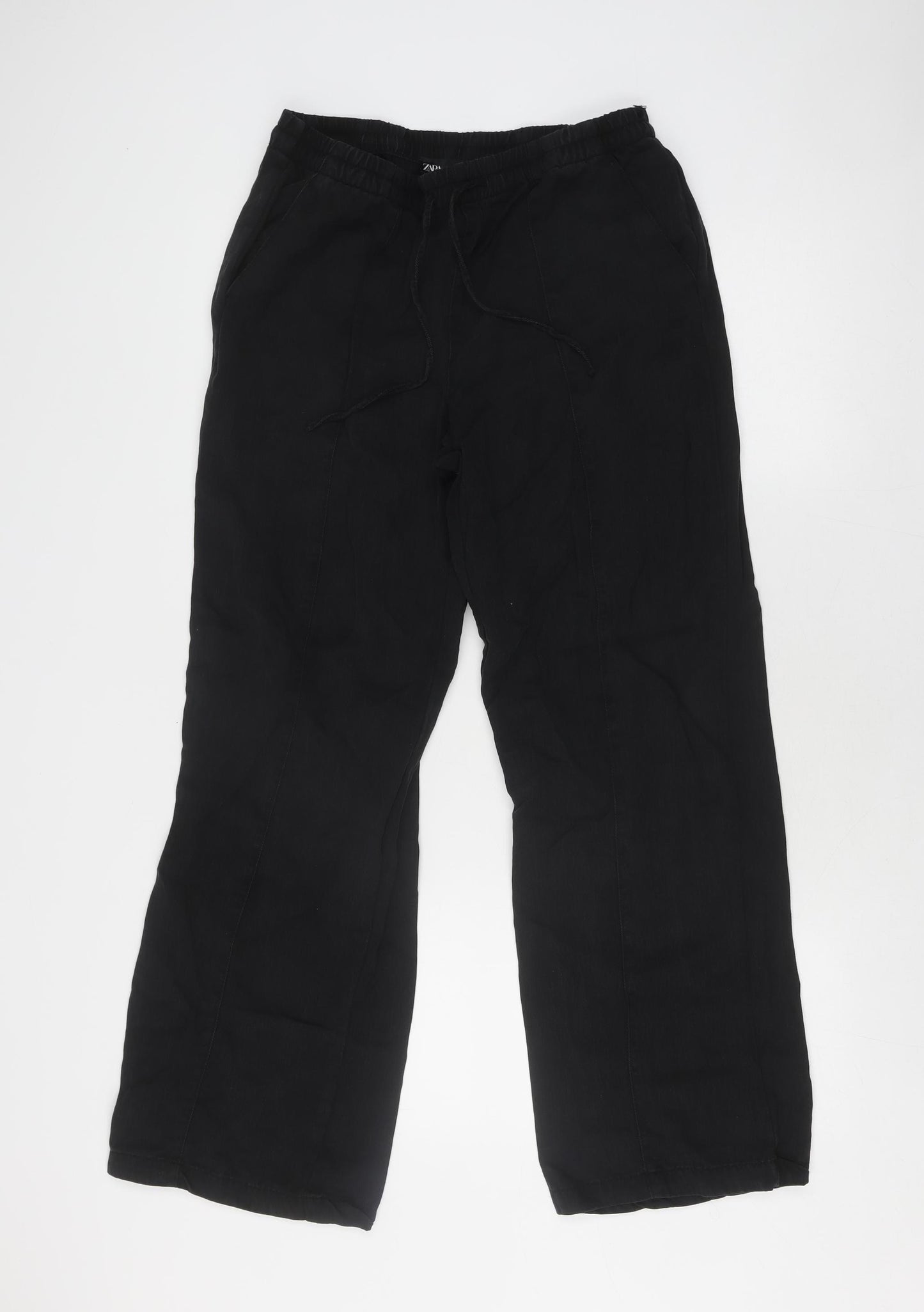 Zara Women's Black Wide-Leg Linen Trousers, 2XS, Summer