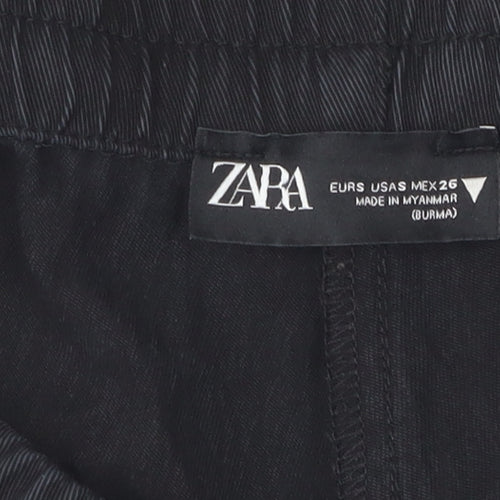 Zara Women's Black Wide-Leg Linen Trousers, 2XS, Summer