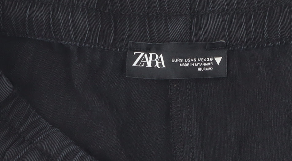Zara Women's Black Wide-Leg Linen Trousers, 2XS, Summer