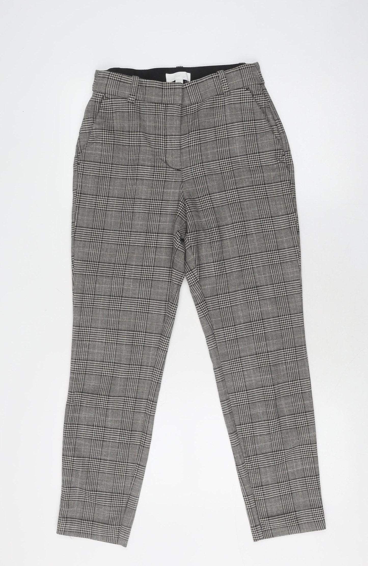 H&M Women's Grey Cropped Trousers Size 8 Plaid