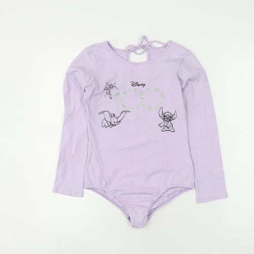 Disney Girls Purple Cotton T-Shirt with Dumbo and Stitch - Size 12