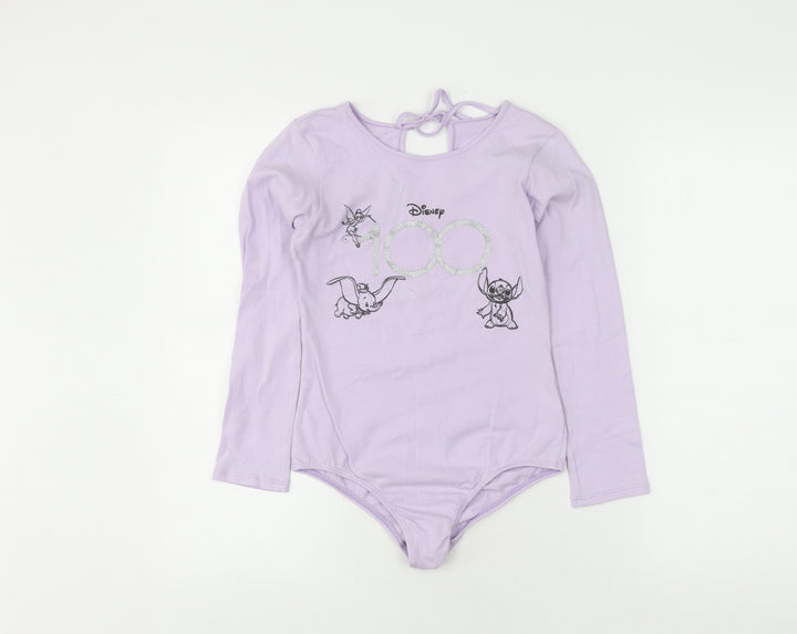 Disney Girls Purple Cotton T-Shirt with Dumbo and Stitch - Size 12