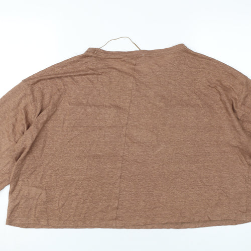 ZARA Women’s Brown Linen 3/4 Sleeve Relaxed T-Shirt