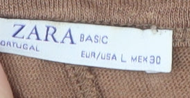 ZARA Women’s Brown Linen 3/4 Sleeve Relaxed T-Shirt