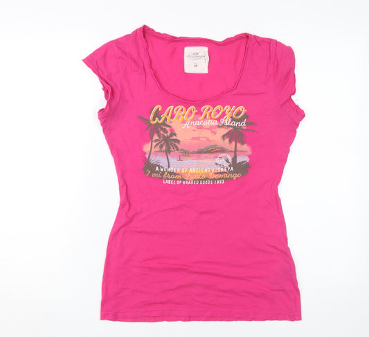 H&M Women's Pink Graphic T-Shirt, Size M, Scoop Neck