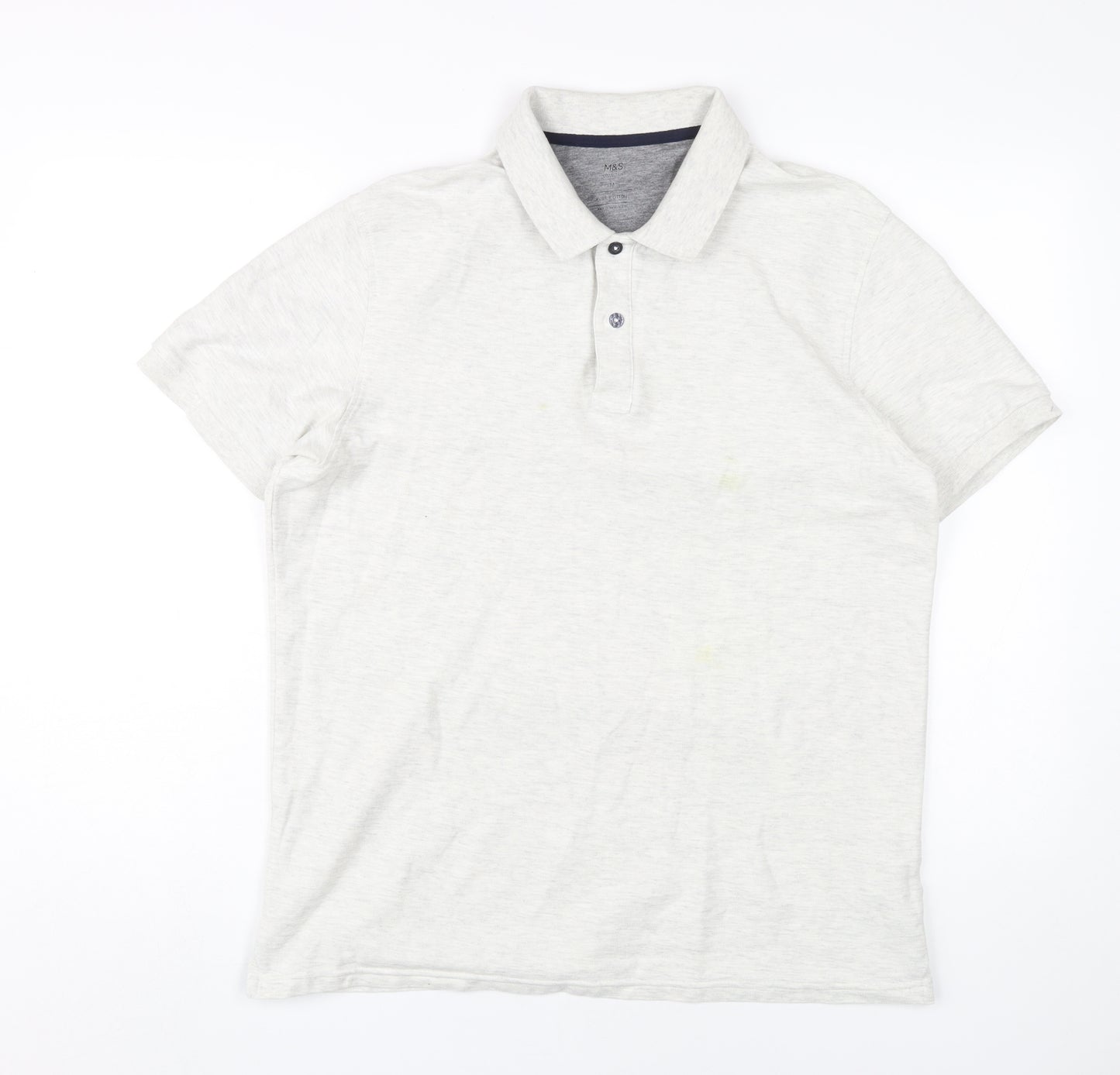Marks and Spencer Men's Grey Medium Cotton Polo Shirt