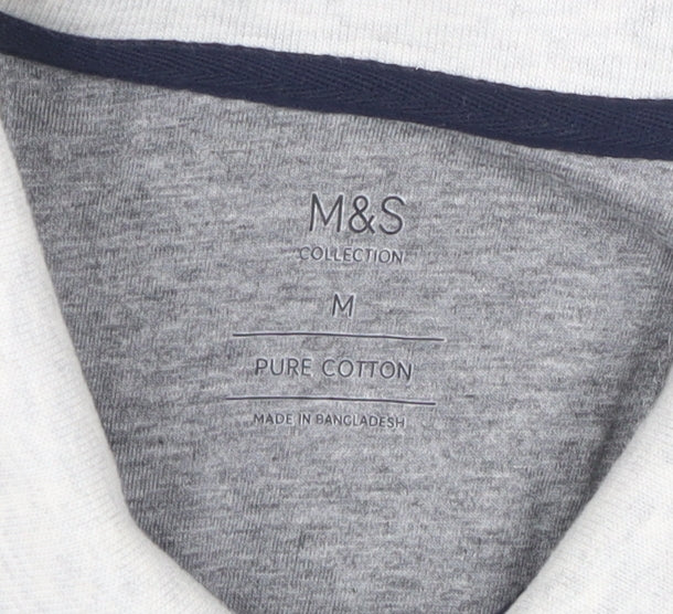 Marks and Spencer Men's Grey Medium Cotton Polo Shirt