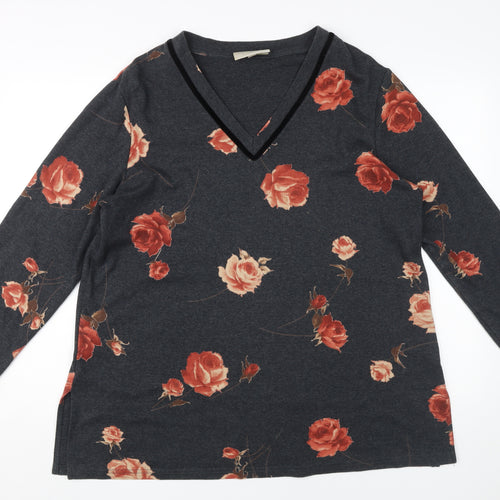 Ann Harvey Women's Black Floral Tunic UK 16 V-Neck