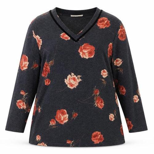 Ann Harvey Women's Black Floral Tunic UK 16 V-Neck