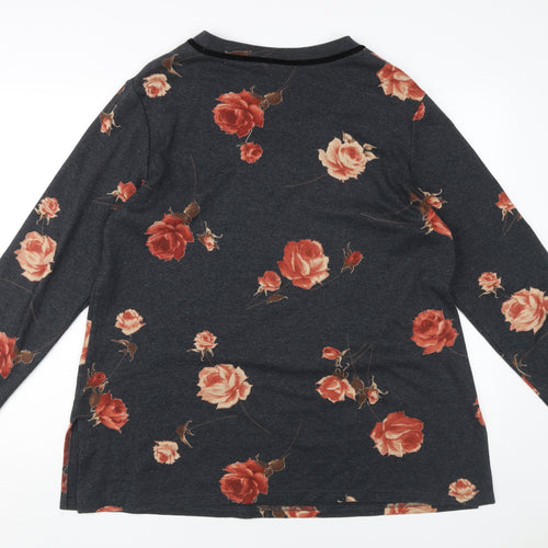 Ann Harvey Women's Black Floral Tunic UK 16 V-Neck