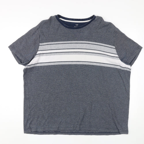 Marks and Spencer Men's Blue 3XL Striped T-Shirt
