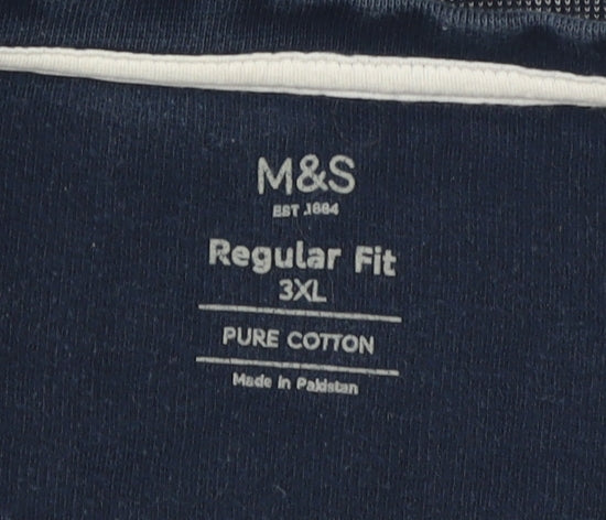 Marks and Spencer Men's Blue 3XL Striped T-Shirt