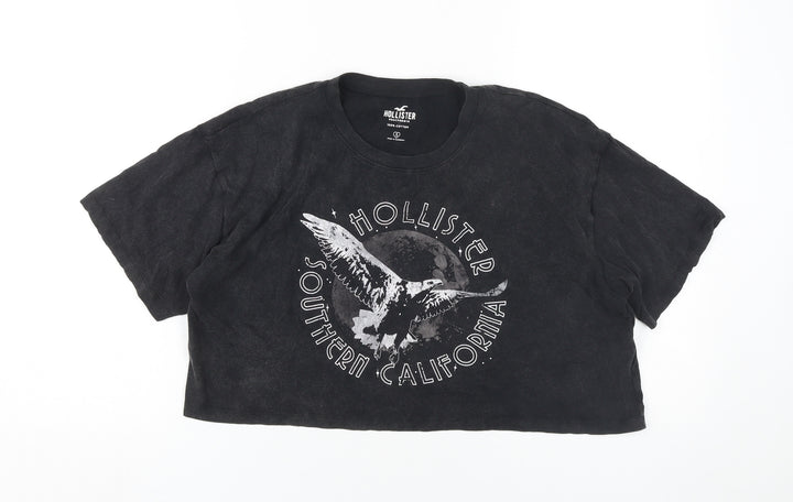 Hollister Women’s Black Cropped T-Shirt, Size S, Casual