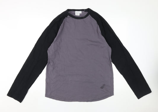 Topman Men's Grey & Black Long Sleeve T-Shirt L