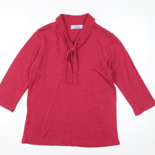 Honor Millburn Red 3/4 Sleeve Bow Neck Blouse Size 10