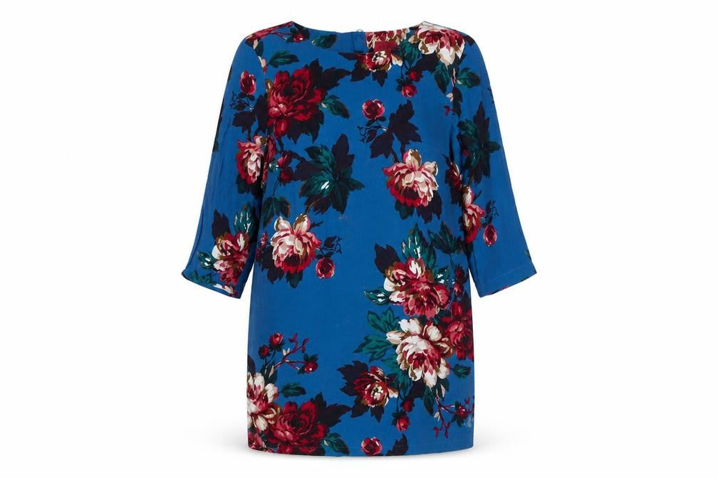 Joules Women's Blue Floral Shift Dress, Size 14, 3/4 Sleeve