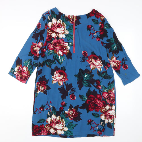 Joules Women's Blue Floral Shift Dress, Size 14, 3/4 Sleeve