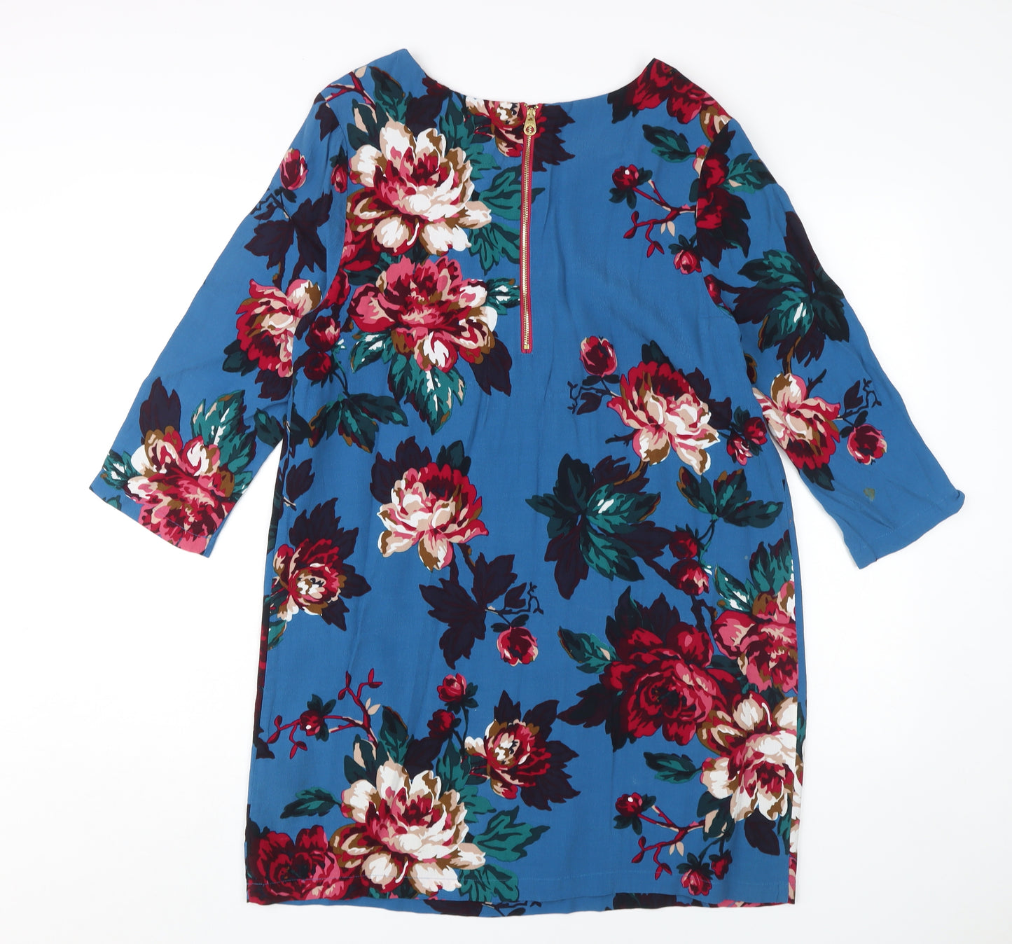 Joules Women's Blue Floral Shift Dress, Size 14, 3/4 Sleeve