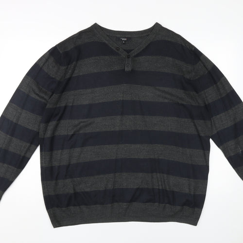 Thomas Nash XL Men's Striped V-Neck Henley Jumper