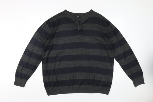 Thomas Nash XL Men's Striped V-Neck Henley Jumper