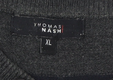 Thomas Nash XL Men's Striped V-Neck Henley Jumper
