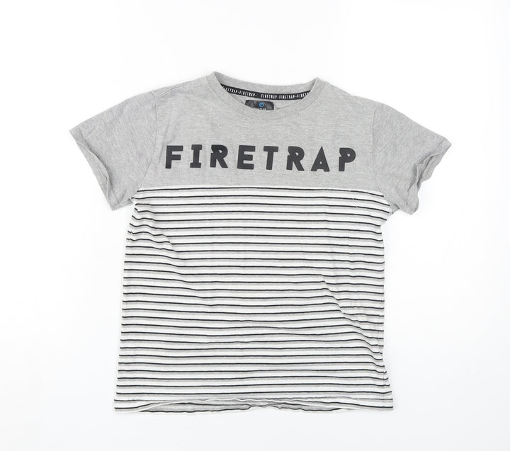 Firetrap Boys Grey Striped T-Shirt, 11-12 Years, Casual Crew Neck