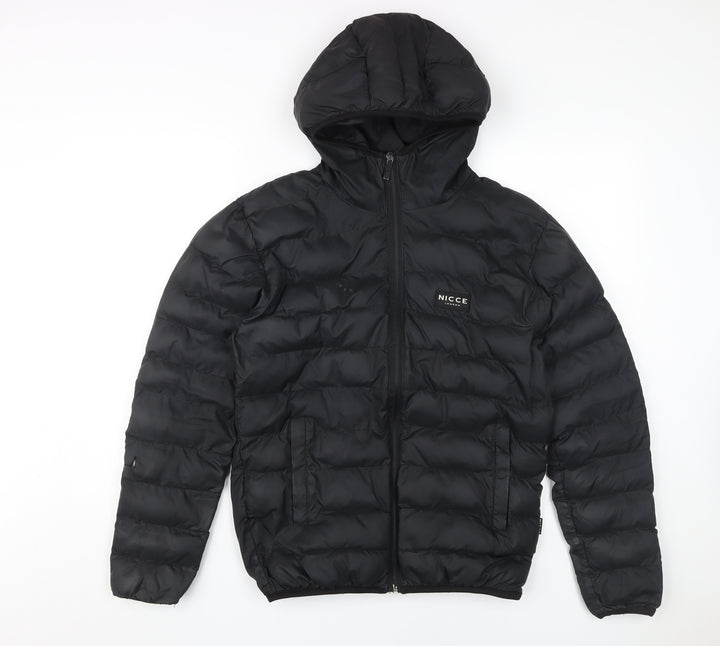 Nicce Men's Black Puffer Jacket Size S Hooded