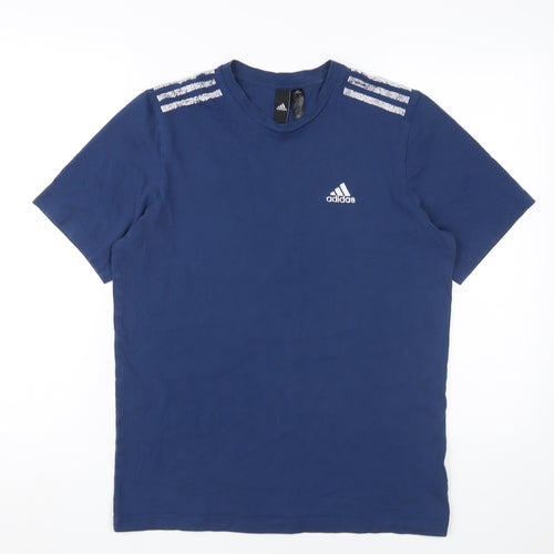 Adidas Men's Blue S Crew Neck T-Shirt, Cotton, Logo