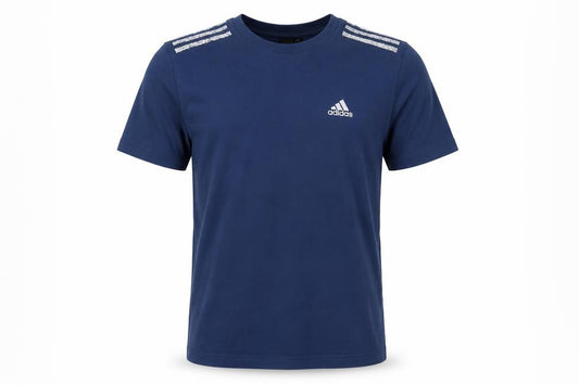 Front view of Adidas Men's Blue S Crew Neck T-Shirt, Cotton, Logo
