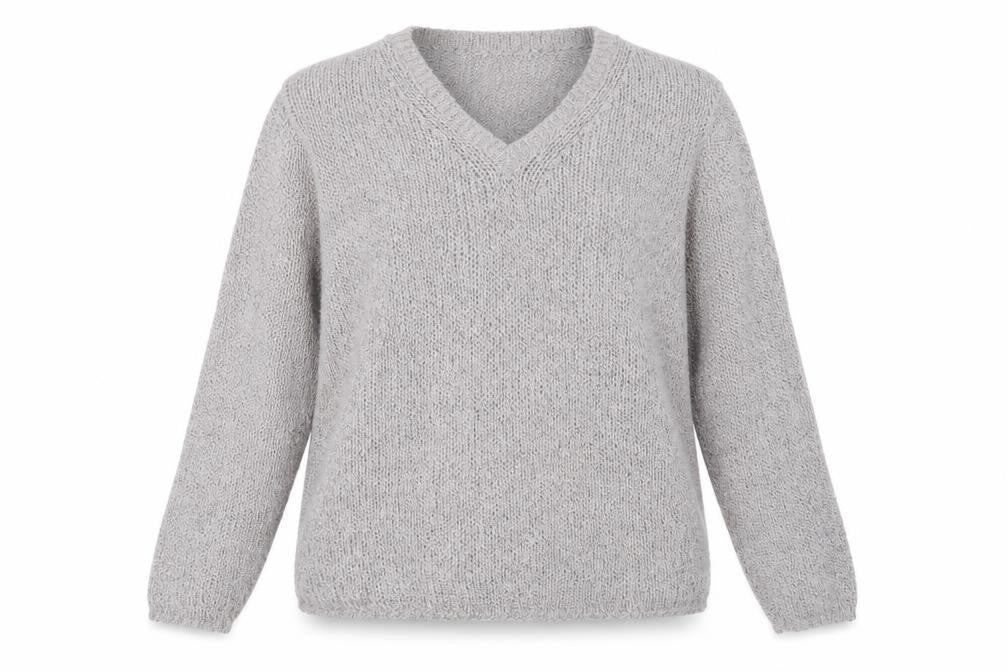 Front view of Van Heusen Women's Grey V-Neck jumper, size L