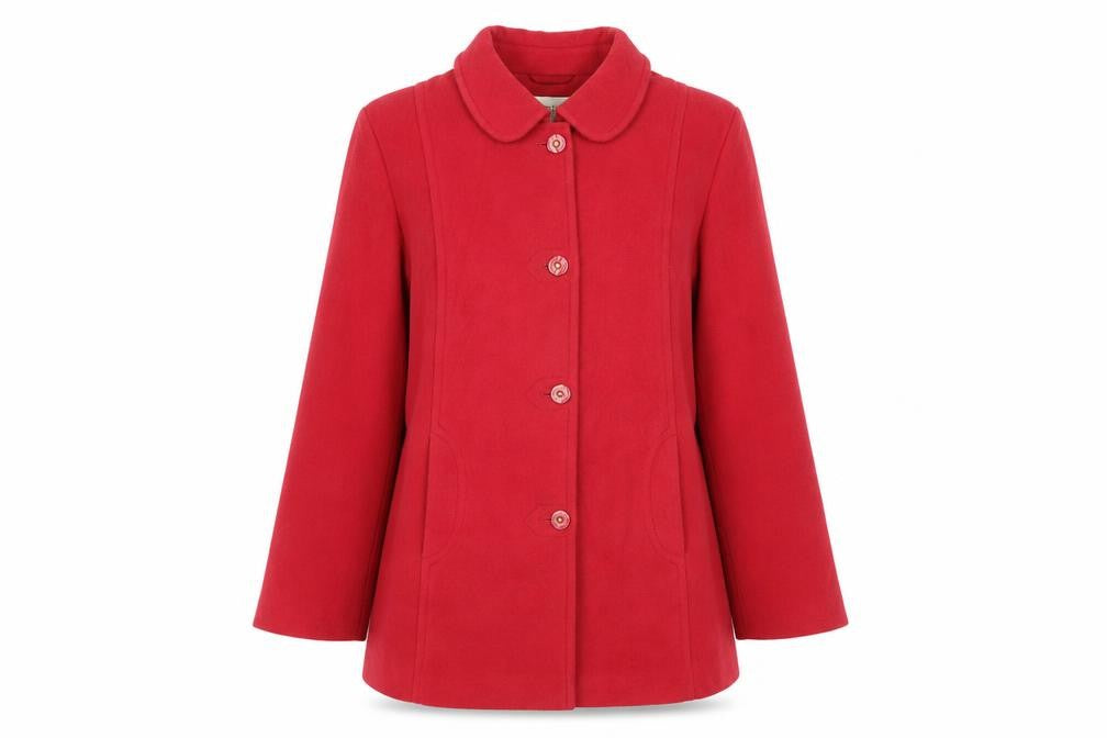 Front view of Eastex Women's Red Wool Overcoat, size 14