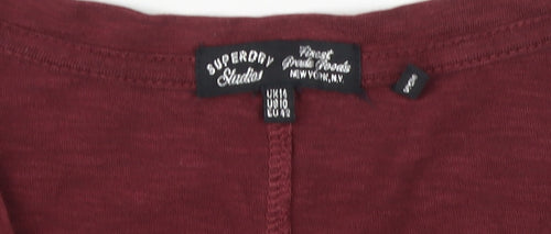 Superdry Women's Red Long Sleeve V-Neck T-Shirt